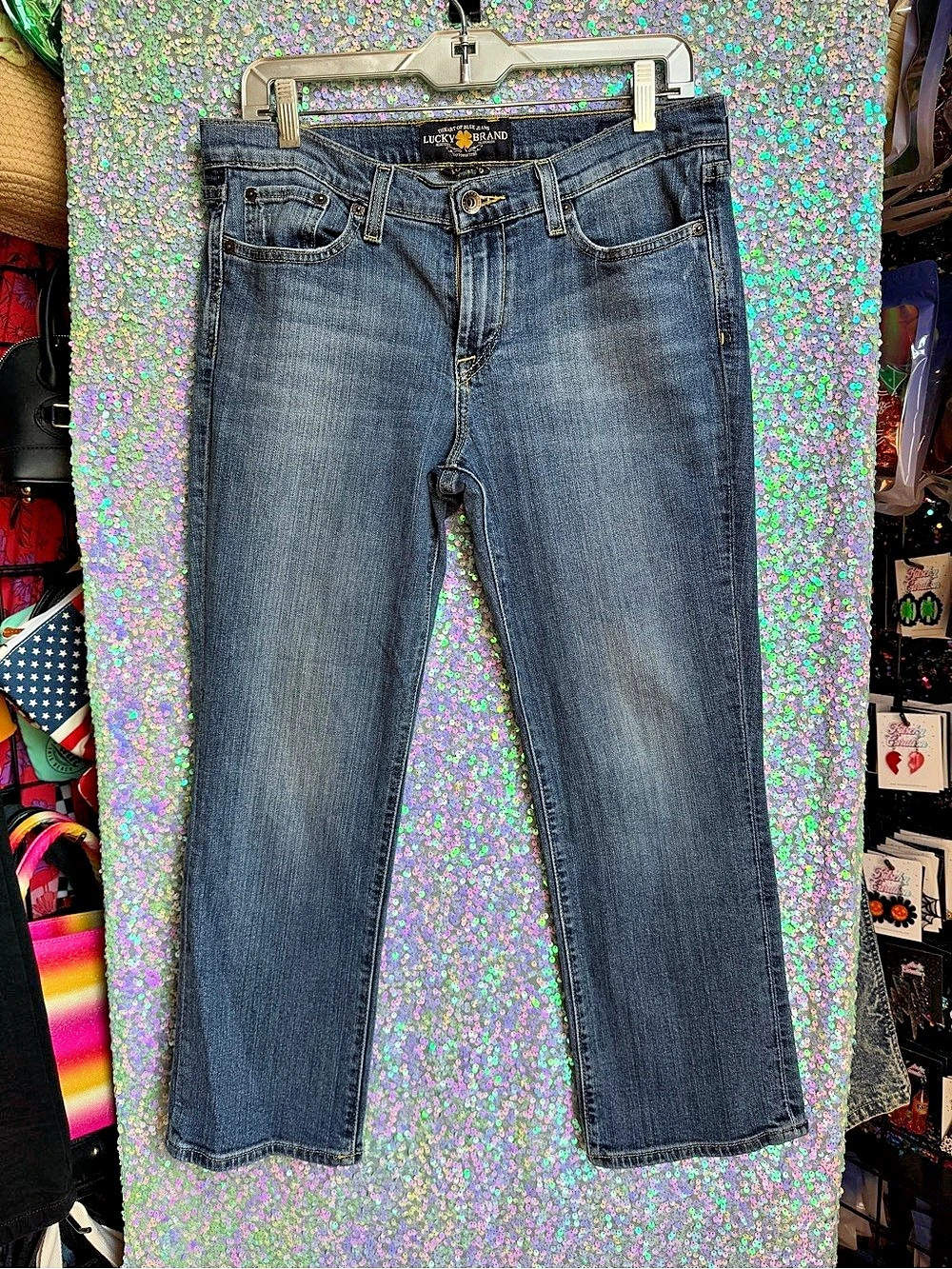 Lucky Brand Sweet N' Low Blue Boot Cut Jeans w/ Embroidered Detail Pockets